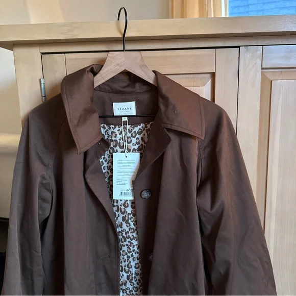 Sezane Brown Coat with Leopard Lining - Picture 3 of 6